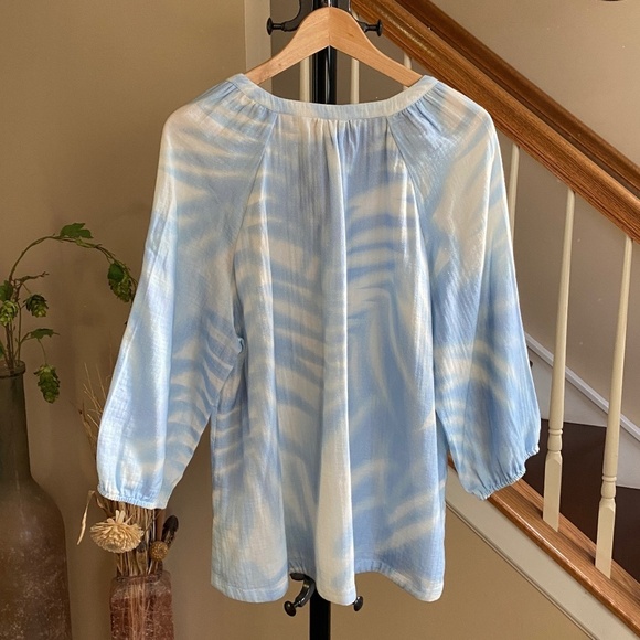 Soft Surroundings Womens Blaine Gauze Pullover 100% Cotton Blue Palms Size XL - Picture 4 of 12